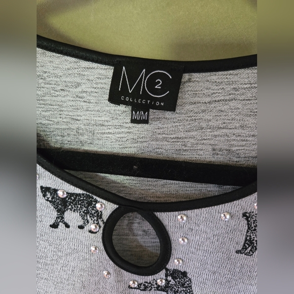 MC2 Collection | Black and Gray Leopard Print 3/4 Sleeve Top, Size M - Picture 4 of 7